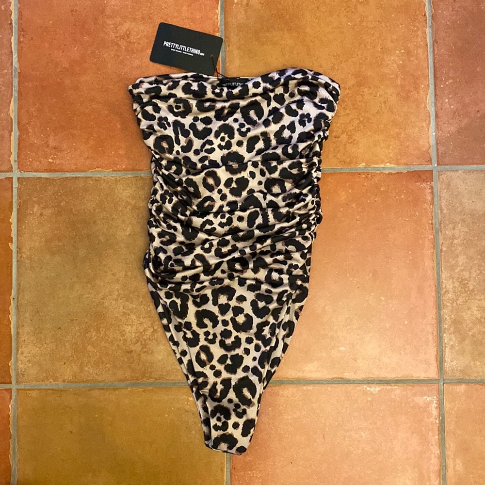 NWT Pretty Little Thing ruched leopard one piece swimsuit